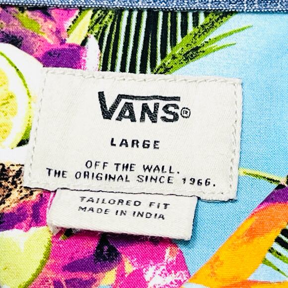 Vans Corley Button Up Shirt Large Blue Tropical Limes Coconuts Palms Hawaiian - Picture 6 of 8